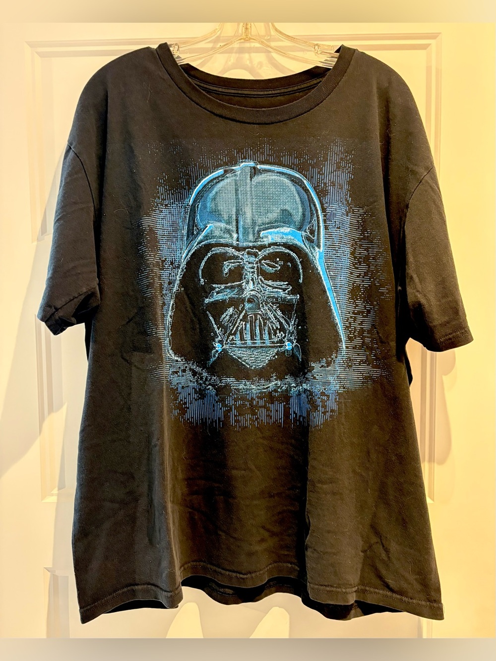 Disney Store Black T-Shirt with Neon Blue Darth Vader Graphic Star Wars
